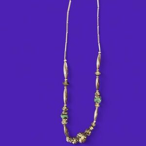 vintage silver tone beaded necklace w beads & charms jewellery turquoise style